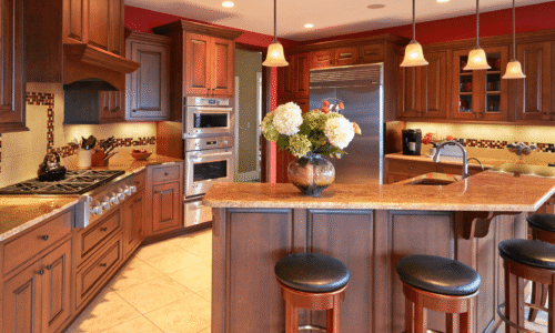 Custom kitchen design with L shaped island